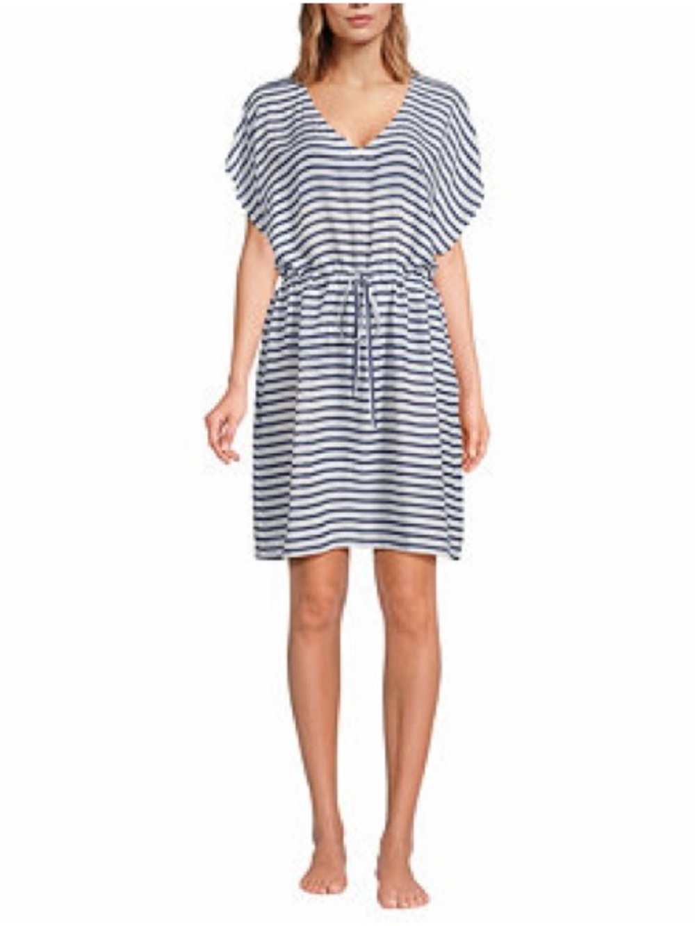 Lands' End Sheer Oversized Short Sleeve Gathered Waist Swim Cover-up Dress XL